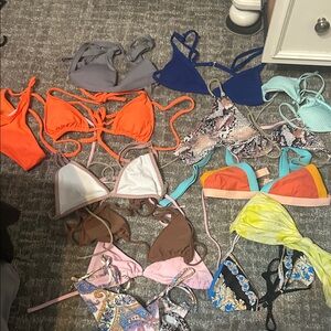 Small Mixed Bikini Tops and bottomsLot - Bright Orange, Blue, Teal, Brown & More